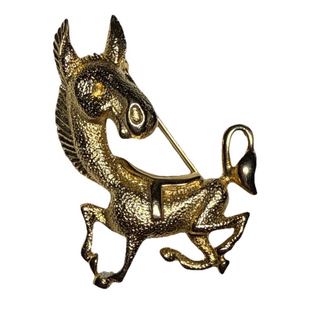 Gold‎ Tone Textured Donkey Brooch Vtg J-8Q